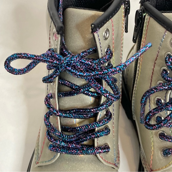 NEW DR. MARTENS Boots 1460 Sparkle Ray Metallic SILVER Lace Up High Top - Picture 10 of 11